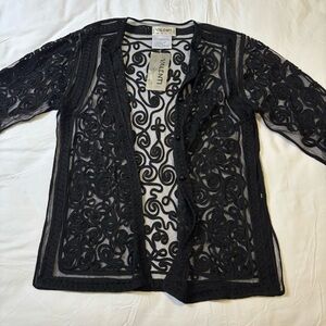 Valenti black vintage sheer mesh ,lace cardigan, jacket. Evening jacket.